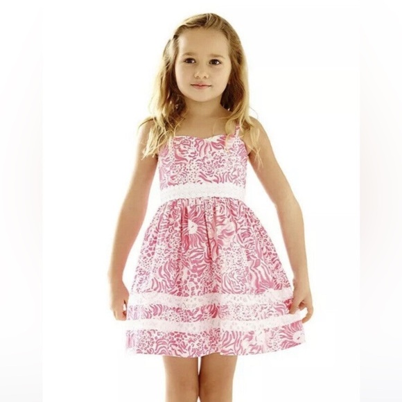LILLY PULITZER Girls Pink Dress Lace Trim Sweetheart Neckline 14 - Picture 3 of 13